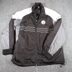 Y2K Reebok Pittsburgh Steelers NFL Windbreaker Jacket Men’s L Black/Gray